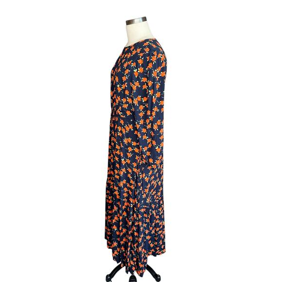 J.CREW Navy Blue Poppy Fields Flowy Tiered Midi Dress Women's Size 8 Midi Flower - Picture 3 of 10